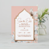 Elegant Dusty Pink Magnolia Flowers Save the Date Folie Uitnodiging (Staand Voorkant)