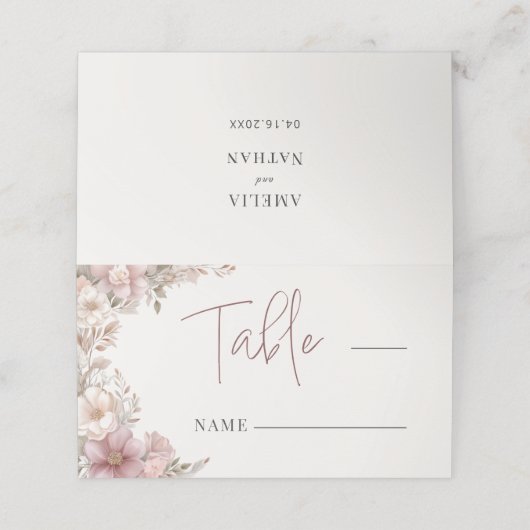 Elegant Dusty Pink Magnolia Table Number Plaatskaartje (Buitenkant ongevouwen)