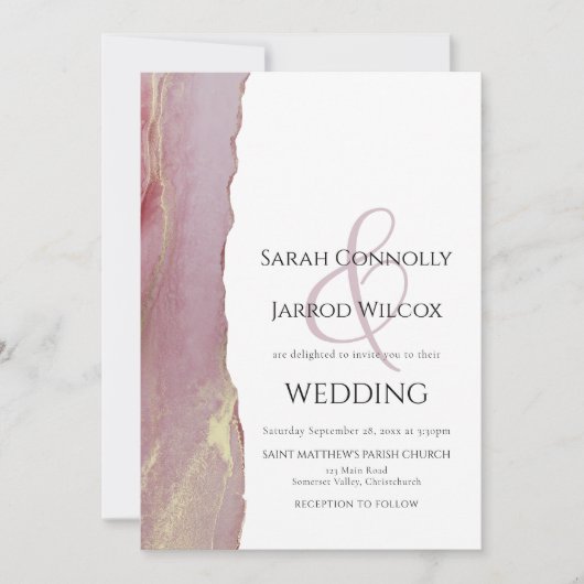 Elegant Dusty Pink Mauve Lila Wedding Invitation Kaart (Voorkant)