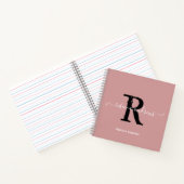 Elegant Dusty Pink Monogram Script Naam Initiaal Notitieboek (Binnen)