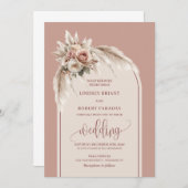 Elegant Dusty Pink Pampas Floral Wedding Invite Kaart (Voorkant / Achterkant)
