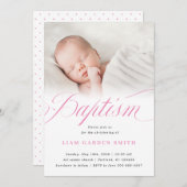 Elegant Dusty Pink Pastel Script Baptisme Foto Kaart (Voorkant / Achterkant)