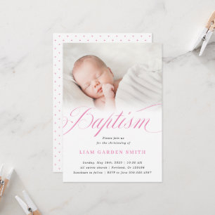 Elegant Dusty Pink Pastel Script Baptisme Foto Kaart