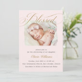 Elegant Dusty Pink Pastel Script Baptisme Foto Kaart (Staand voorkant)