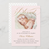 Elegant Dusty Pink Pastel Script Baptisme Foto Kaart (Voorkant / Achterkant)