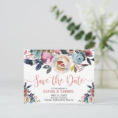 Elegant Dusty Pink Peach Blue Floral Save the Date Aankondigingskaart (Staand voorkant)