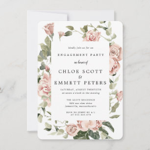 Elegant Dusty Pink Rose Floral Engagement Party Kaart