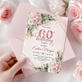 Elegant Dusty Pink Rose Gold 60th Birthday Invite Kaart