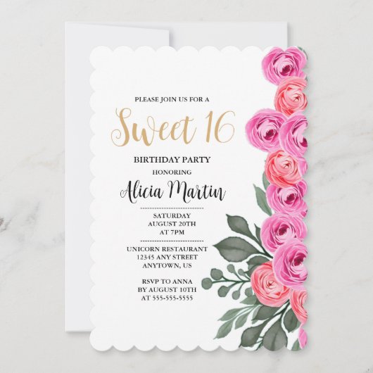 Elegant Dusty Pink Rose Gold Sweet 16 Verjaardag Kaart (Voorkant)