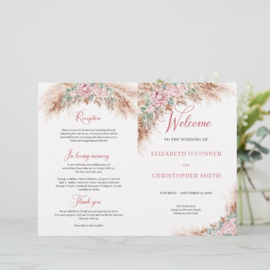 Elegant Dusty Pink Roses Pampas gras en groen (Staand voorkant)