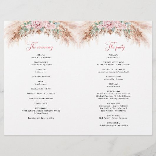 Elegant Dusty Pink Roses Pampas gras en groen (Achterkant)