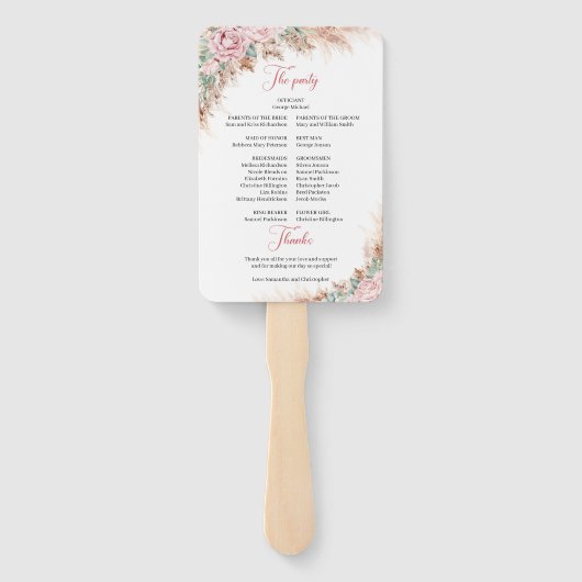 Elegant Dusty Pink Roses Pampas gras en groen Handwaaier (Achterkant)