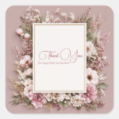 Elegant Dusty Pink Rustic Floral Gold Frame Vierkante Sticker (Voorkant)