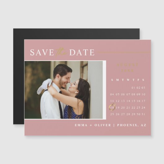 Elegant Dusty Pink Save the Date Calendar Magnet (Voorkant / Achterkant)