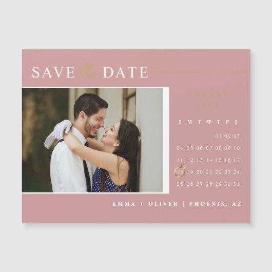 Elegant Dusty Pink Save the Date Calendar Magnet (Voorkant)
