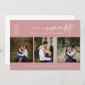 Elegant Dusty Pink Save the Date QR Code Foto Kaart (Voorkant / Achterkant)
