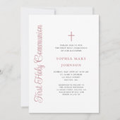 Elegant Dusty Pink Script Girl First Communion Kaart (Voorkant)