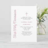 Elegant Dusty Pink Script Girl First Communion Kaart (Staand voorkant)