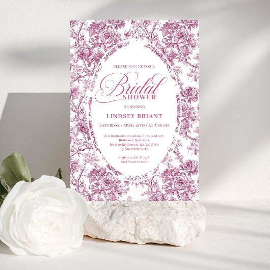 Elegant Dusty Pink Toile Roses Bridal Shower Invit Kaart