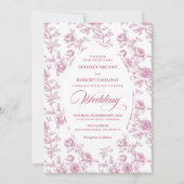 Elegant Dusty Pink Toile Roses Wedding Invitation Kaart (Voorkant)