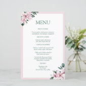Elegant Dusty Pink Waterverf Magnolia Menu (Staand voorkant)