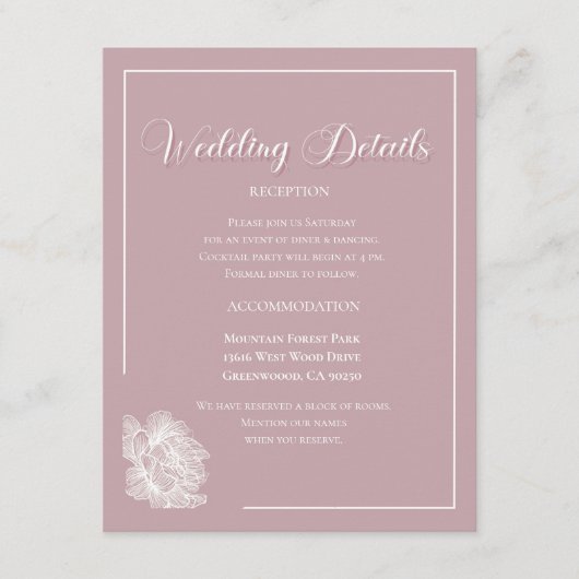 Elegant Dusty Pink White Floral Wedding Informatiekaartje (Voorkant)
