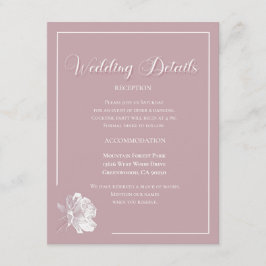 Elegant Dusty Pink White Floral Wedding Informatiekaartje