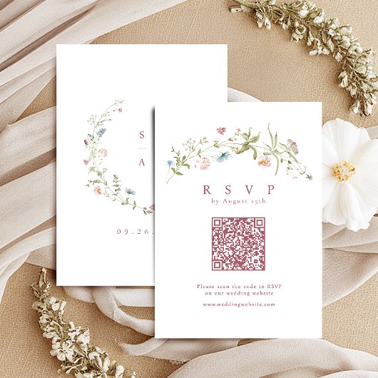 Elegant Dusty Pink Wildflower Rustic Boho QR-code RSVP Kaartje