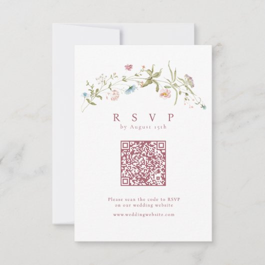 Elegant Dusty Pink Wildflower Rustic Boho QR-code RSVP Kaartje (Voorkant)