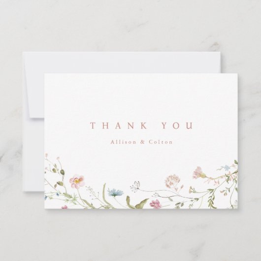 Elegant Dusty Pink Wildflower Rustic Boho Wedding Bedankkaart (Voorkant)