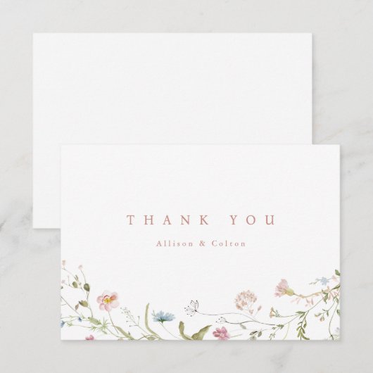 Elegant Dusty Pink Wildflower Rustic Boho Wedding Bedankkaart (Voorkant / Achterkant)