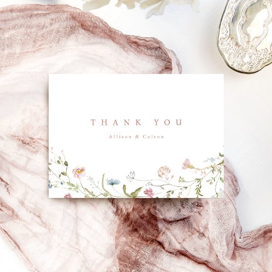 Elegant Dusty Pink Wildflower Rustic Boho Wedding Bedankkaart