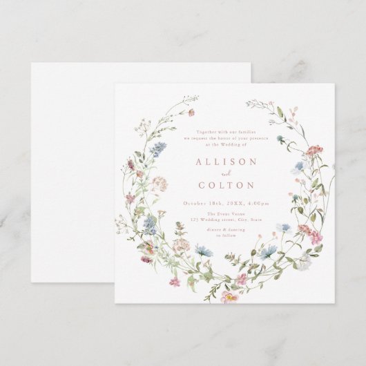 Elegant Dusty Pink Wildflower Rustic Boho Wedding Kaart (Voorkant / Achterkant)