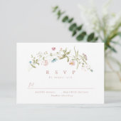 Elegant Dusty Pink Wildflower Rustic Boho Wedding RSVP Kaartje (Staand voorkant)