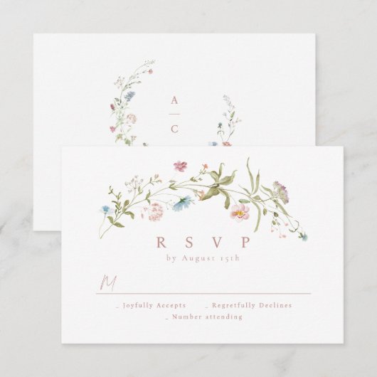 Elegant Dusty Pink Wildflower Rustic Boho Wedding RSVP Kaartje (Voorkant / Achterkant)