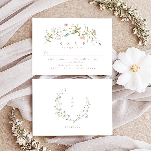 Elegant Dusty Pink Wildflower Rustic Boho Wedding RSVP Kaartje