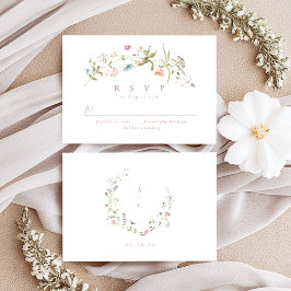 Elegant Dusty Pink Wildflower Rustic Boho Wedding RSVP Kaartje
