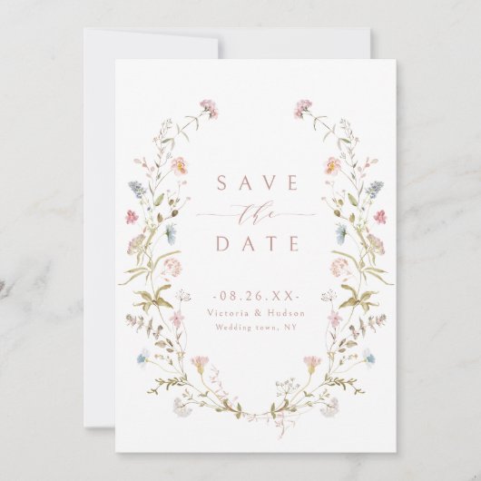 Elegant Dusty Pink Wildflower Rustic Boho Wedding Save The Date (Voorkant)