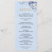 Elegant Dusty Powder Blue Floral Wedding Dinner Menu (Voorkant)