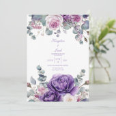 Elegant Dusty Purple Peony Eucalyptus Gold Kaart (Staand voorkant)