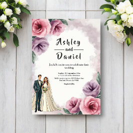 Elegant Dusty Purple Watercolor Floral Wedding Kaart