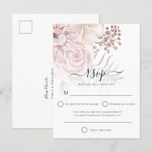 Elegant Dusty Roos Bloemen Bruiloft RSVP Uitnodiging Briefkaart