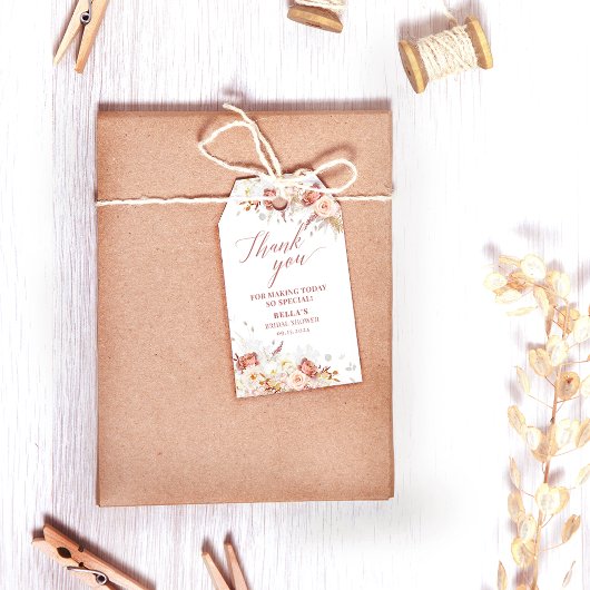 Elegant Dusty Roos Bloemen Dank u Cadeau Label Cadeaulabel