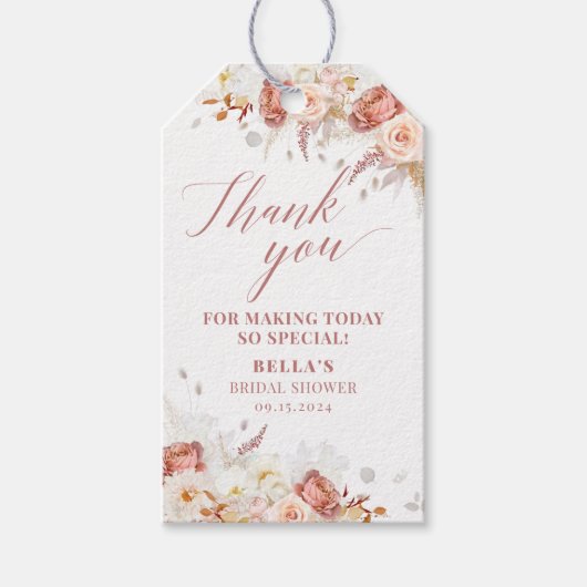 Elegant Dusty Roos Bloemen Dank u Cadeau Label Cadeaulabel (Voorkant)