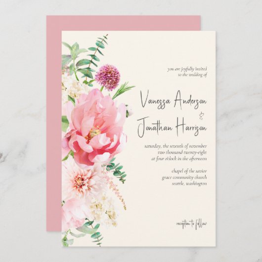 Elegant Dusty Roos Blush Ivory Floral Script Kaart (Voorkant / Achterkant)