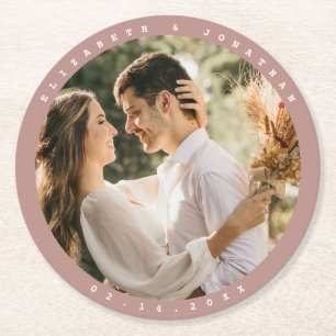 Elegant Dusty Roos Blush Neutral Weddenfoto Ronde Kartonnen Onderzetter