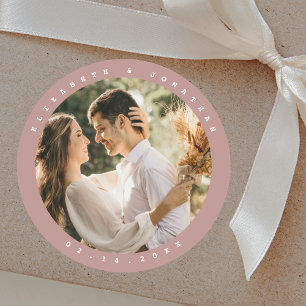 Elegant Dusty Roos Blush Neutral Weddenfoto Ronde Sticker