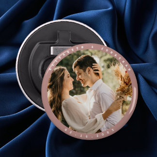 Elegant Dusty Roos Blush Photo Wedding Favor Button Flesopener