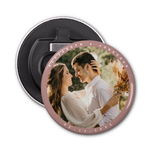 Elegant Dusty Roos Blush Photo Wedding Favor Button Flesopener (Voorkant)