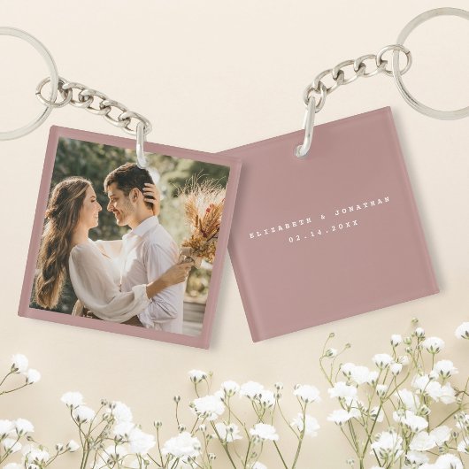 Elegant Dusty Roos Blush Photo Wedding Favor Sleutelhanger